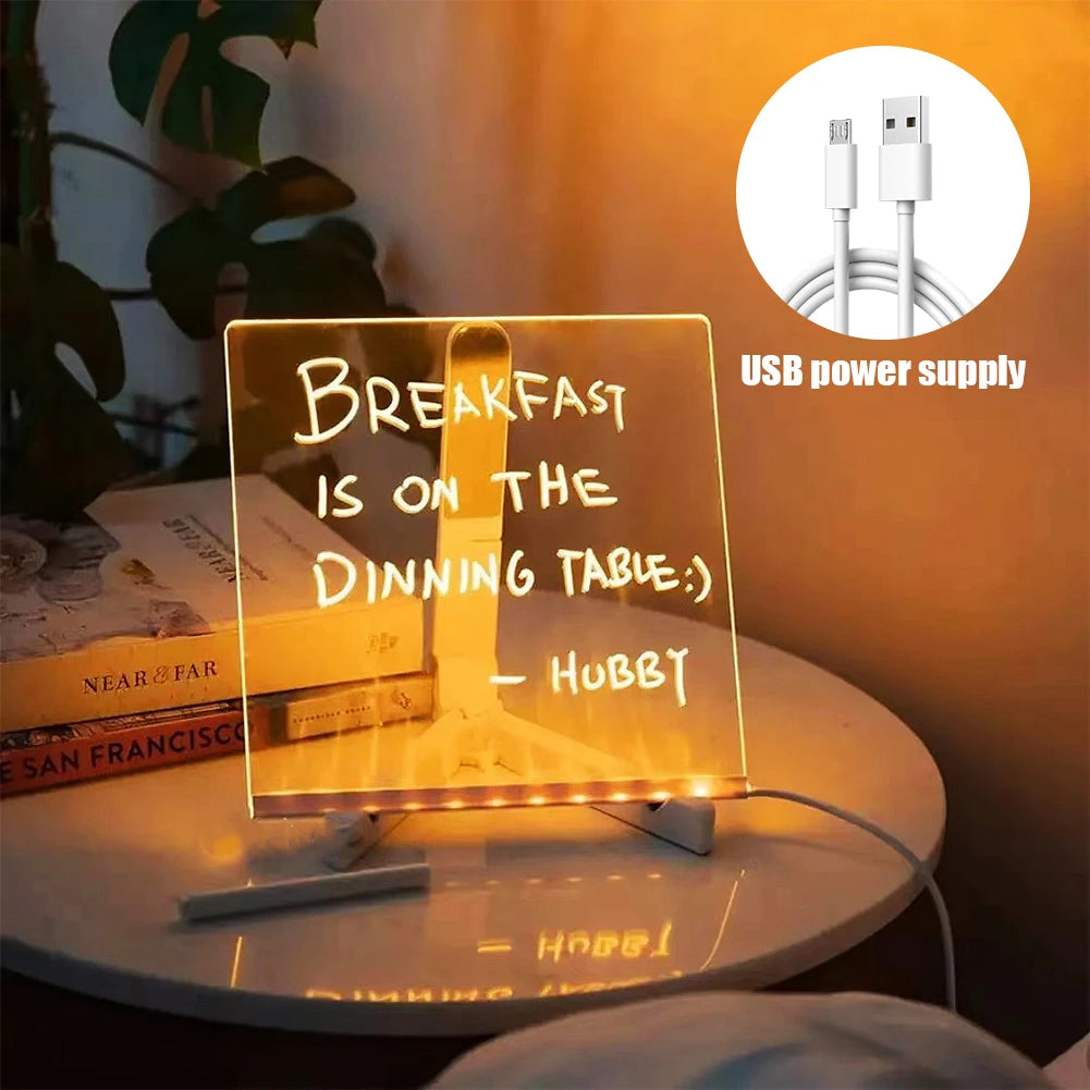 Light up Acrylic Message Board Rewritable DIY Children'S Glowing Drawing Board Message Lamp with 7 Colorful Pens