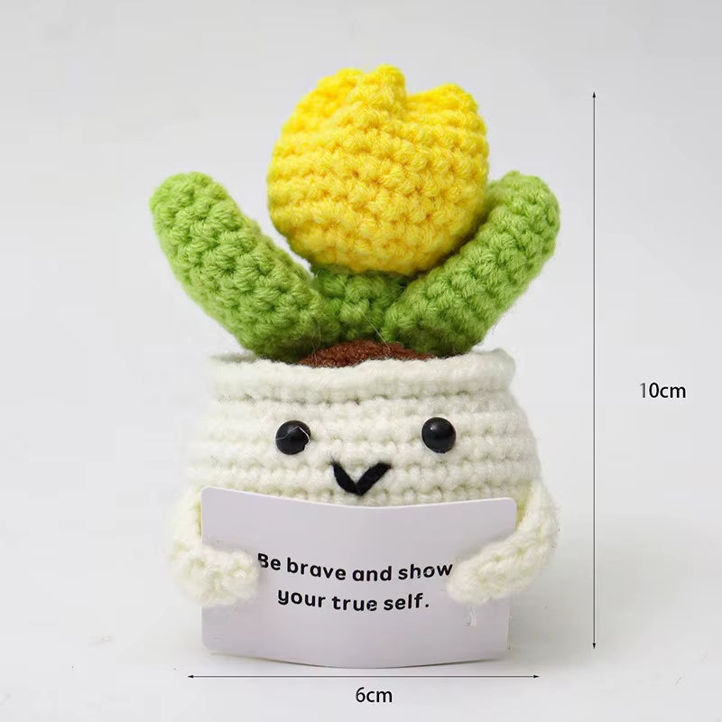 Positive Energy Crochet Doll Pocket Hug Handmade Knitted Plush Potato Plant Avocado Bee Turtle Duck Funny Emotional Support Gift