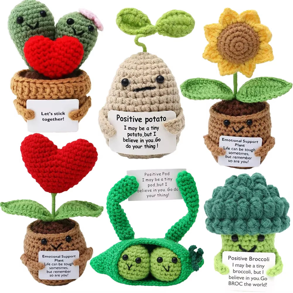 Positive Energy Crochet Doll Pocket Hug Handmade Knitted Plush Potato Plant Avocado Bee Turtle Duck Funny Emotional Support Gift